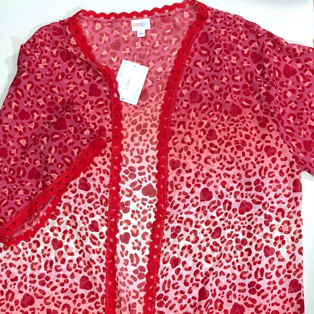 New Lularoe Chloe Leopard Red Heart Cover Up Sz L